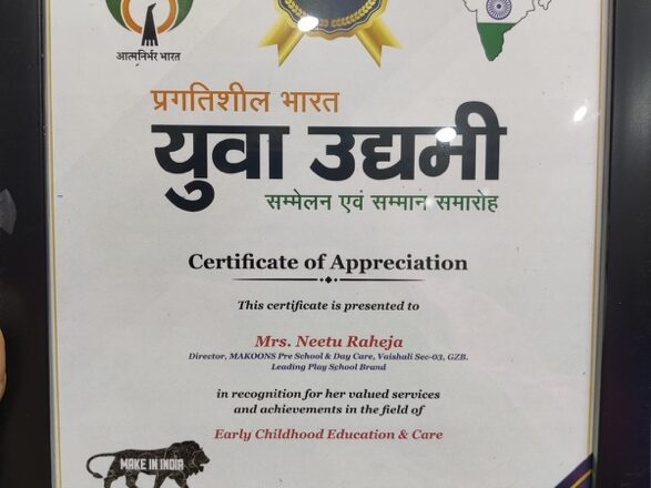Makoons Play School in Vaishali & Krishna Nagar Triumphs at The Rising India Young Entrepreneur Awards 2023