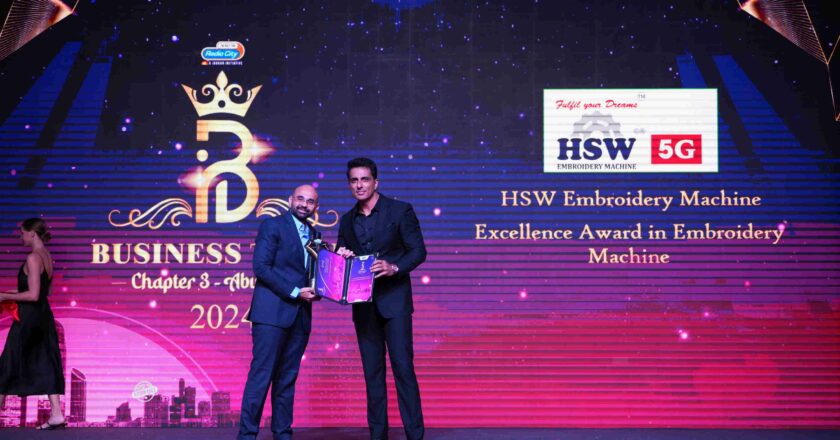 HSW Embroidery machine has won the Excellence in Embroidery Machine award in Dubai from Radio City.