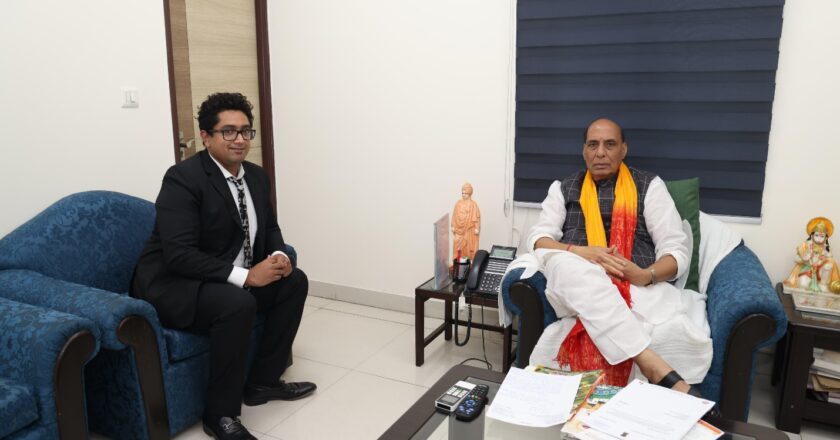 Garuda Aerospace CEO discusses the future of defence drone technology with Defence Minister Rajnath Singh Ji